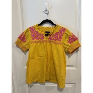 J.Crew Embroidered Cotton Poplin Puff-Sleeve Top Sz S Boho Festival Eye Catching